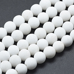 Natural Mashan Jade Beads Strands, Dyed, Frosted, Round, White, 8mm, Hole: 1mm, about 49~50pcs/strand, 16 inch(G-K245-01J-8mm)