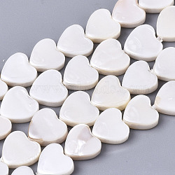 Spray Painted Natural Freshwater Shell Beads Strands, Heart, Linen, 10x10x2mm, Hole: 0.7mm, about 38pcs/strand, 14.25 inch(36.2cm)(SHEL-N026-51B-01)