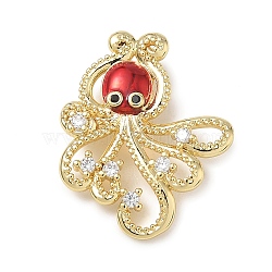 Brass Enamel & Clear Cubic Zirconia Pendants, Octopus Charms, Golden, 23.5x19x5.5mm, Hole: 5x2.5mm(KK-G603-01G-04)