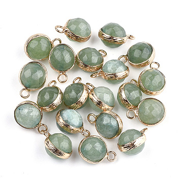 Natural Agate Pendants, with Brass Findings, Cadmium Free & Nickel Free & Lead Free, Faceted, Dyed, Round, Golden, Dark Sea Green, 13~16x9~12x8~11mm, Hole: 2mm