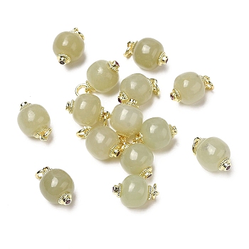 Natural Hetian Jade Apple Charms with Brass Jump Rings, Real 14K Gold Plated, 12x8mm, Hole: 2.6mm