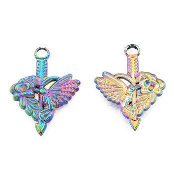 Rack Plating 201 Stainless Steel Pendant Rhinestone Settings, Flower with Birds, Rainbow Color, Fit For 1.8mm Rhinestone, 22.5x16.5x2mm, Hole: 2.5mm