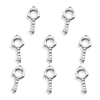 201 Stainless Steel Pendants, Key, Stainless Steel Color, 22x10x2mm, Hole: 1.4mm