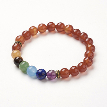 Yoga Chakra Jewelry, Natural Carnelian Beads Stretch Bracelets, 2-1/8~2-3/8 inch(55~60mm)