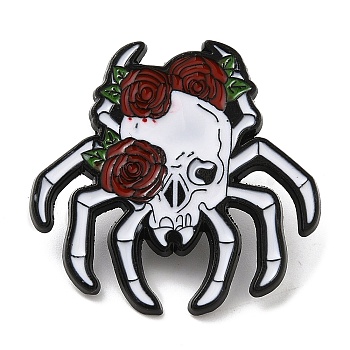 Halloween Enamel Pins, Electrophoresis Black Alloy Badge for Backpack Clothes, Spider with Rose, 30x30.5x1.5mm