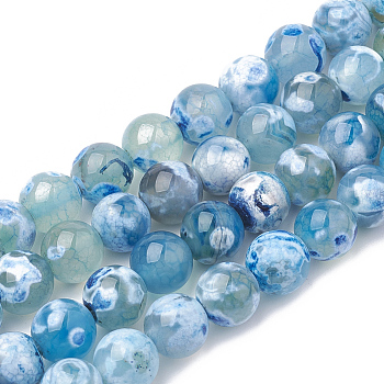 Natural Fire Crackle Agate Beads Strands, Dyed, Round, Light Sky Blue, 8mm, Hole: 1.5mm, about 50pcs/strand, 14.96 inch
