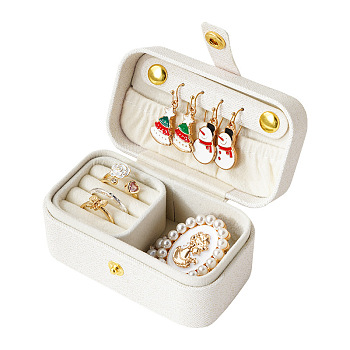 Rectangle Imitation Leather Jewelry Box, Portable Travel Jewelry Accessories Storage Box, White, 9.5x5x5cm