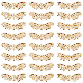 24Pcs Rack Plating Brass Beads, Long-Lasting Plated, Butterfly Wing, Real 14K Gold Plated, 7x22.5x4mm, Hole: 1.4mm