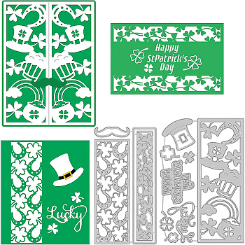 2Pcs 2 Styles Carbon Steel Cutting Dies Stencils, for DIY Scrapbooking, Photo Album, Decorative Embossing Paper Card, Stainless Steel Color, Shamrock & Leprechaun Top Hat, Saint Patrick's Day Themed Pattern, 15.1~15.9x8~10.8x0.08cm, 1pc/style