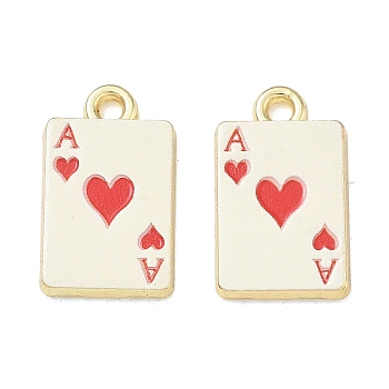 Playing Cards Alloy Enamel Pendants,  
Ace of Hearts Charms, Long-Lasting Plated, Golden, 18x10.5x2mm, Hole: 1.8mm