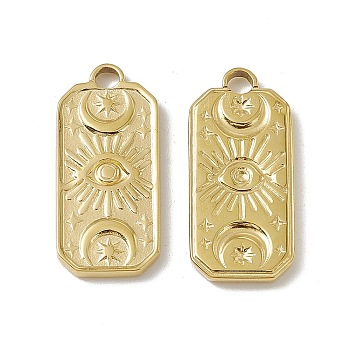 Vacuum Plating 201 Stainless Steel Charms, Rectangle with Moon & Star & Eye Charm, Real 18K Gold Plated, 22x10x1.5mm, Hole: 2.2mm