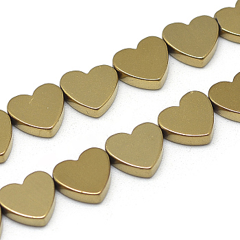 Electroplate Non-magnetic Synthetic Hematite Beads Strands, Heart, Golden Plated, 6x5.5x2mm, Hole: 0.5mm, about 68pcs/strand, 15.7 inch