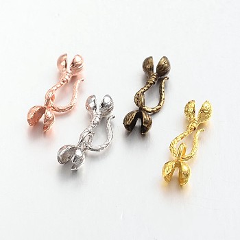 Brass Hook and S-Hook Clasps, Flower, Lead Free & Cadmium Free, Mixed Color, 28x7x6mm, 3.5mm Inner Diameter