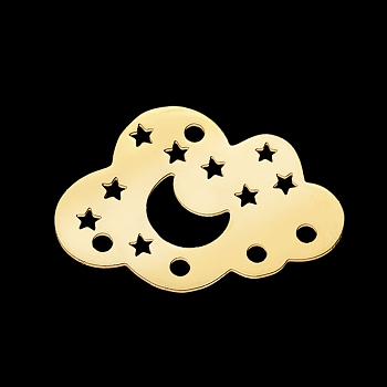 201 Stainless Steel Chandelier Components Links, Laser Cut, Cloud with Moon and Star, Golden, 17x25x1mm, Hole: 1.6mm