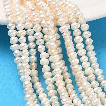 Natural Cultured Freshwater Pearl Beads Strands, Grade 2A+, Potato, Beige, 3.8~4.2mm, Hole: 0.5mm, about 90~91pcs/strand, 13.27~13.39''(33.7~34cm)