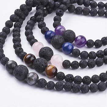 Natural Gemstone Beaded Necklaces, with Natural Lava Rock Beads & Platinum Plated Brass Lobster Claw Clasps, 17.71 inch(45cm)