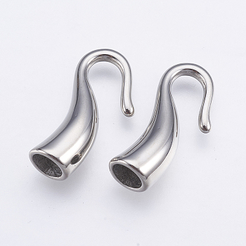 Tarnish Resistant 304 Stainless Steel Hook
 Clasps, Stainless Steel Color, 20x10x6mm, Hole: 4mm