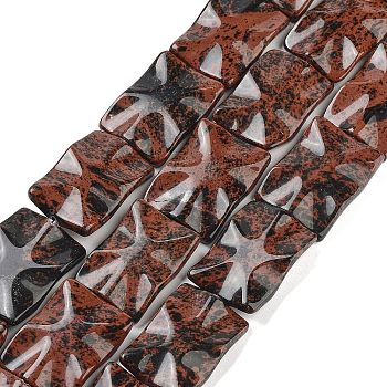 Natural Mahogany Obsidian Beads Strands, Wavy Rectangle, 34.5~35x24.5~26x7mm, Hole: 1.2mm, about 12pcs/strand, 16.34''~16.65''(41.5~42.3cm)