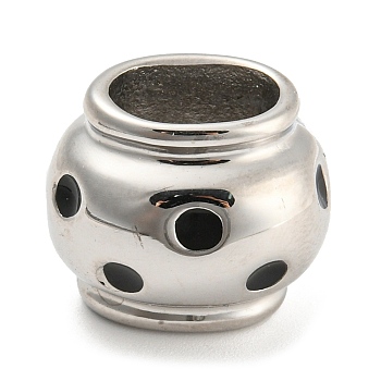 304 Stainless Steel Beads, with Enamel, Stainless Steel Color, Large Hole Beads, Rondelle, Black, 16x19x16.5mm, Hole: 11x7.2mm