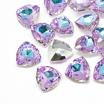 DIY Pointed Back K9 Glass Rhinestone Cabochons, Random Color Back Plated, Faceted, Triangle, Vitrail Light, 12x12x4.5mm