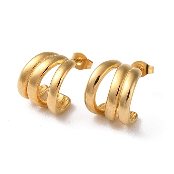 Ion Plating(IP) 304 Stainless Steel Stud Earrings, Split Earrings, Real 18K Gold Plated, 14.5x13mm