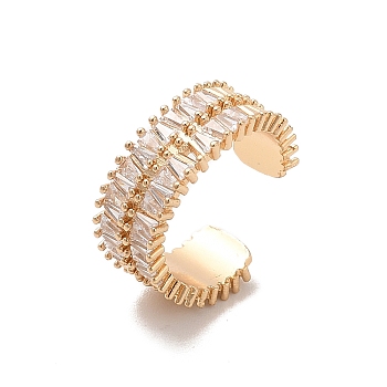 Brass Micro Pave Cubic Zirconia Open Cuff Rings, Light Gold, Inner Diameter: 18.4mm