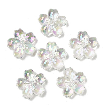 UV Plating Acrylic Beads, Iridescent, Flower, Clear, 22.5x23x9mm, Hole: 2.8mm