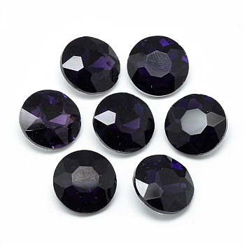 Pointed Back Glass Rhinestone Cabochons, Back Plated, Faceted, Flat Round, Purple, 12x4.8mm