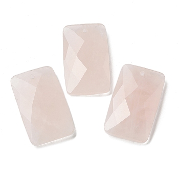 Natural Rose Quartz Pendants, Rectangle, Faceted, 30~30.5x18~18.5x6~6.5mm, Hole: 1.5mm