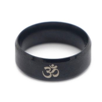 Ohm/Aum Yoga Theme Stainless Steel Plain Band Ring for Women, Electrophoresis Black, US Size 7(17.3mm)