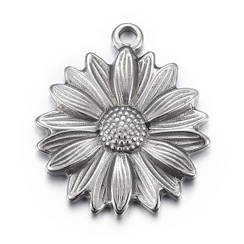 304 Stainless Steel Pendants, Flower, Stainless Steel Color, 26x22x3mm, Hole: 2mm