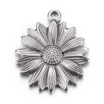 Tarnish Resistant 304 Stainless Steel Pendants, Flower, Stainless Steel Color, 26x22x3mm, Hole: 2mm