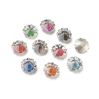 Glass Rhinestone Cabochons, Pointed Back & Back Plated, Daisy, Mixed Color, 20x10mm