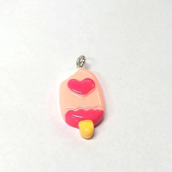 Resin Pendants, DIY Accessories for Jewelry Making, Imitation Food, Ice-cream Shape, Pink, 20~30mm