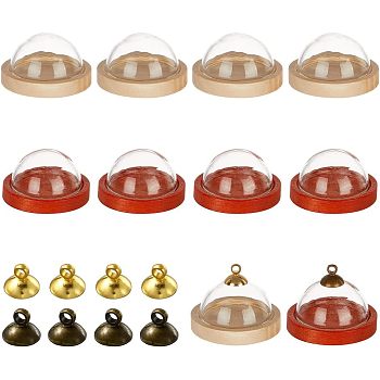 Nbeads 10Pcs Mini Glass Cloche Dome Covers, Cloche Bell Jar Covers, with 10Pcs 2 Colors Flat Round Natural Wood Cabochon Settings, Mixed Color, Cover: 3.8x2.5cm, Inner Diameter: 2cm