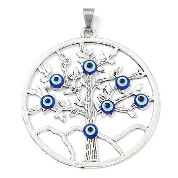 Tibetan Style Alloy Pendants, Tree of Life with Evil Eyes Charm, Antique Silver, Flat Round, 60.5x55.5x4mm, Hole: 9x5.5mm