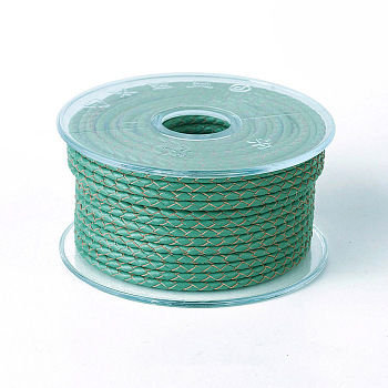 Braided Cowhide Cord, Leather Jewelry Cord, Jewelry DIY Making Material, Teal, 3mm, about 21.87 yards(20m)/roll