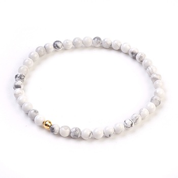 Natural Howlite Stretch Bracelets, with 925 Sterling Silver Spacer Beads, Round, 2-1/8 inch(5.5cm)