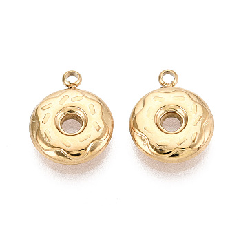 304 Stainless Steel Charms, Ion Plating(IP), Donut Charm, Real 18K Gold Plated, 15x12x3mm, Hole: 1.8mm