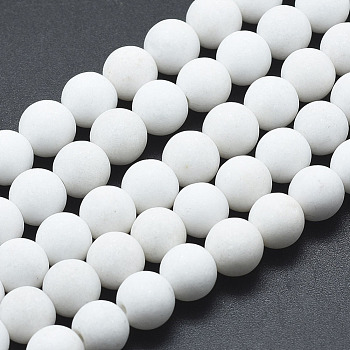 Natural Mashan Jade Beads Strands, Dyed, Frosted, Round, White, 8mm, Hole: 1mm, about 49~50pcs/strand, 16 inch