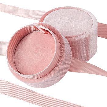 Column Velvet Finger Ring Package Boxes, with Ribbon, Coral, 6x5.5cm