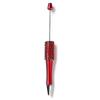 Plastic & Iron Beadable Pens, Ball-Point Pen, with Rhinestone, for DIY Personalized Pen with Jewelry Bead, Crimson, 145x14.5mm