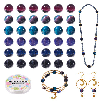 Pandahall DIY Bracelet Making Kit, Including Natural Tiger Eye & Synthetic Blue Goldstone Beads, Elastic Thread, 60Pcs/box