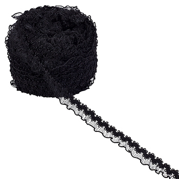Polyester Ribbons, Clothing Ornament, Black, 1/2~5/8 inch(13~14.5mm), about 20.00 Yards(18.29m)/pc