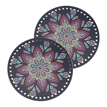 Acrylic Bag Bottom, Purse Knitting Supplies, Flat Round with Mandala Flower Pattern, Indigo, 18x0.3cm, Hole: 5mm