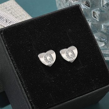 Rack Plating Brass Micro Pave Clear Cubic Zirconia Stud Earrings, Heart, Letter Q, 8.5x9.5mm