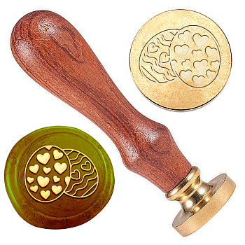 Wax Seal Stamp Set, Golden Tone Sealing Wax Stamp Solid Brass Head, with Retro Wood Handle, for Envelopes Invitations, Gift Card, Egg, 83x22mm