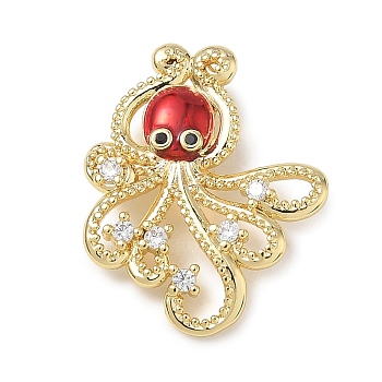 Brass Enamel & Clear Cubic Zirconia Pendants, Octopus Charms, Golden, 23.5x19x5.5mm, Hole: 5x2.5mm