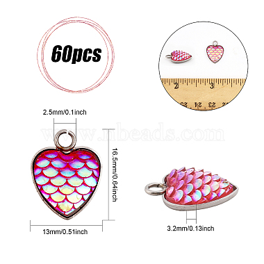 60Pcs 15 Colors Scaled Heart Resin Pendants(CRES-CA0001-20)-2