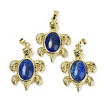 Dyed Natural Lapis Lazuli & Brass Pendants, Dyed, Rack Plating, Cadmium Free & Lead Free, Sea Turtle Shaped, 38x27.5x7mm, Hole: 8x5mm(KK-F887-01G-16)